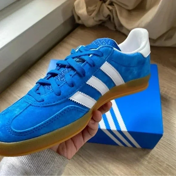 New Adidas Indoor Gazelle Sneakers Blue White Gum Womens 7 - Picture 12 of 13